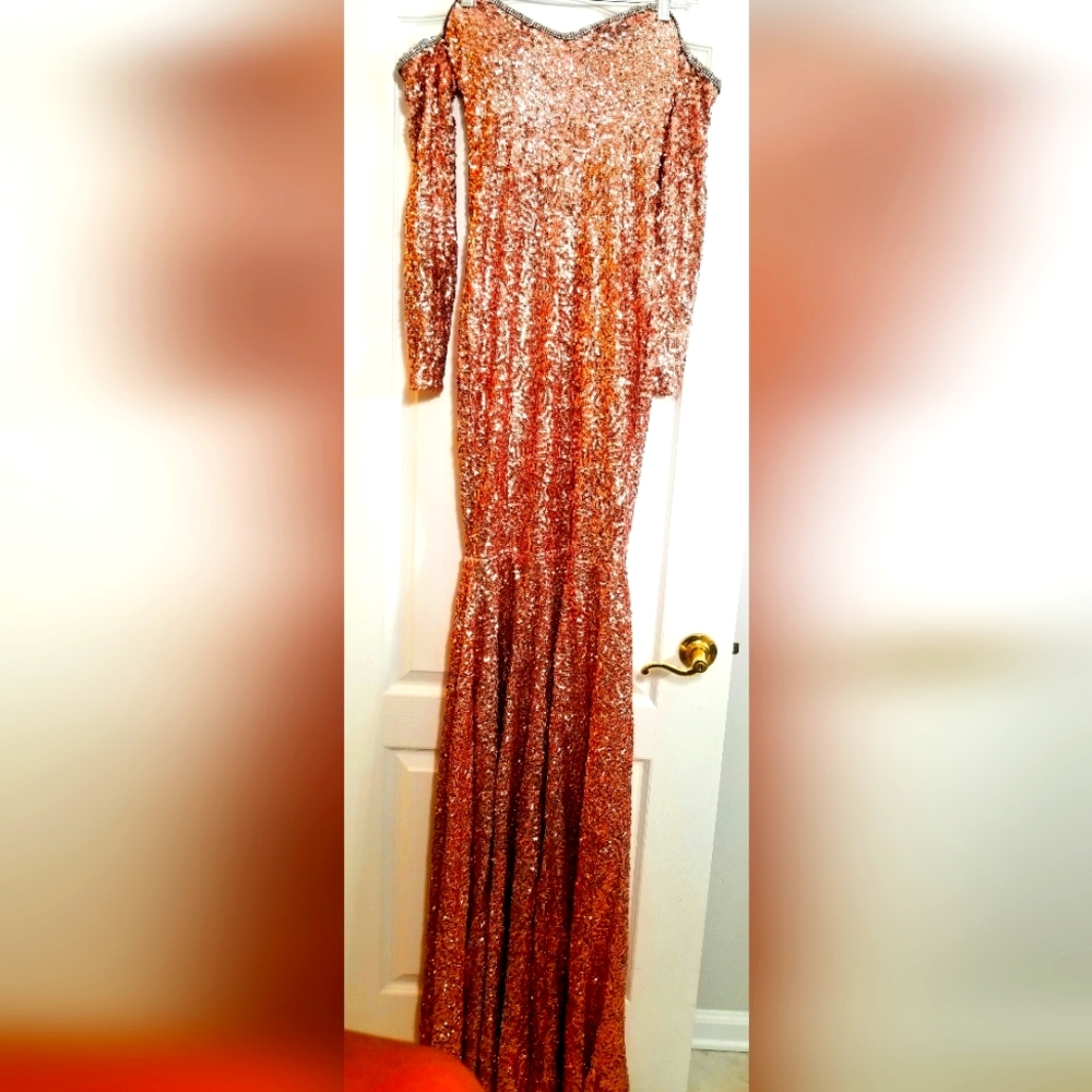 Prom/formal dress size XS, rose gold sequin mermaid.